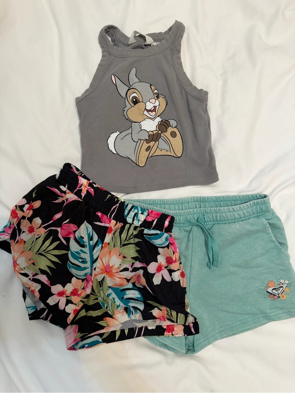 Old Navy Black Active Shorts with Floral Waistband & Mint Accent